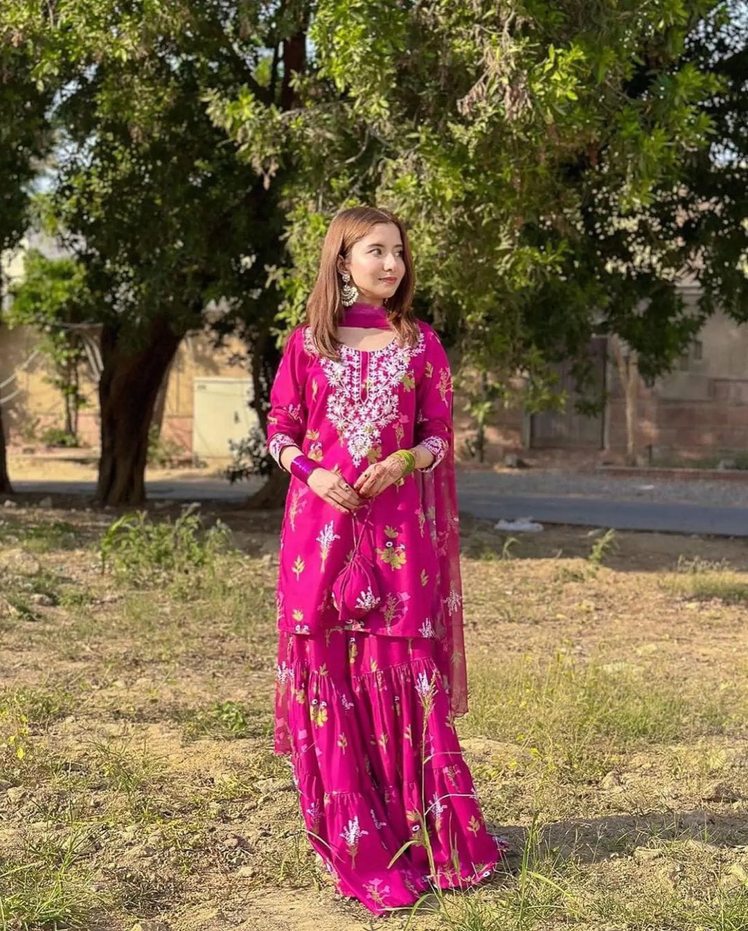 ,,Pink Embroidery-Printed 2pcs Sharara